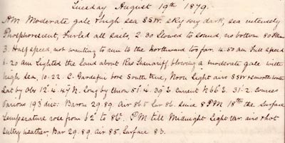 19 August 1879: SS Kangaroo remark book entry